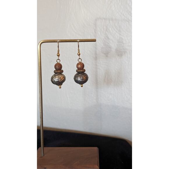 Tri-Color Metal Boho Dangle Bead Earrings - Picture 4 of 5